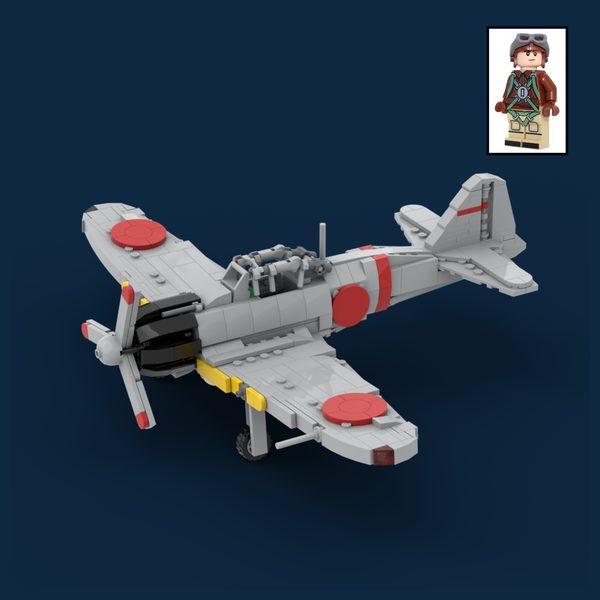 Mitsubishi A6M Zero -  WWII Japanese Fighter Aircraft with WWII Japanese Pilot Minifigure - PREORDER